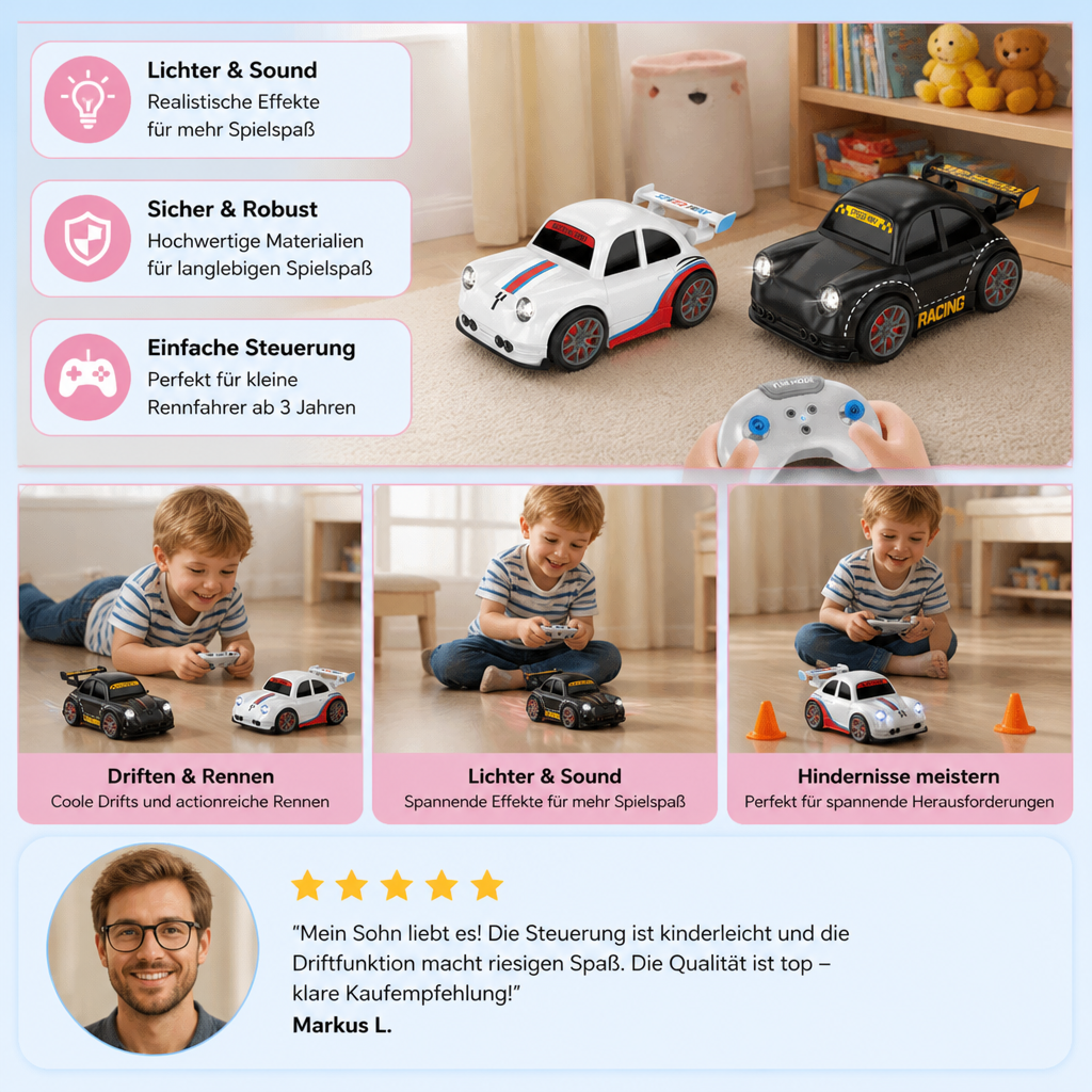 RC-Rennauto mit Driftfunktion für Kinder – Ferngesteuert mit Sensorlichtern & Sound