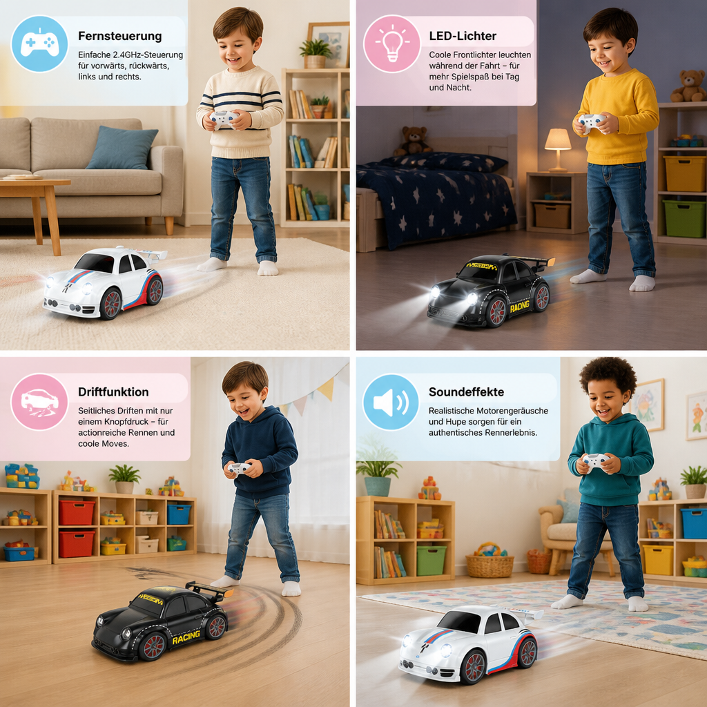 RC-Rennauto mit Driftfunktion für Kinder – Ferngesteuert mit Sensorlichtern & Sound
