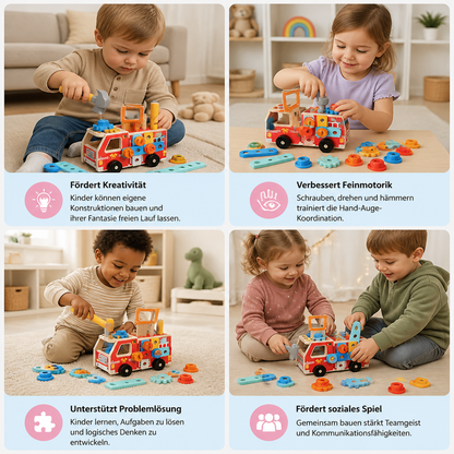 Montessori-Holzwerkzeugkasten Feuerwehr mit Bauset