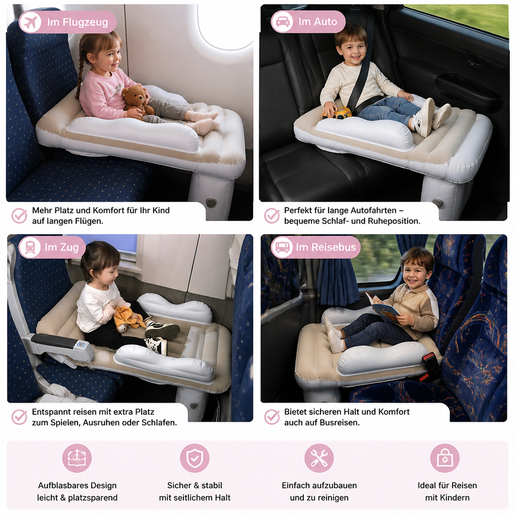 Aufblasbares Kleinkind-Reisebett mit Sitzverlängerung für Flugzeug und Auto