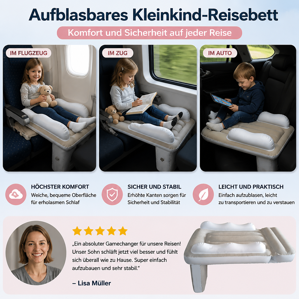 Aufblasbares Kleinkind-Reisebett mit Sitzverlängerung für Flugzeug und Auto