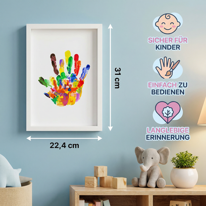 DIY Handabdruck Bilderrahmen aus Holz – Familien Erinnerungsset mit Farben