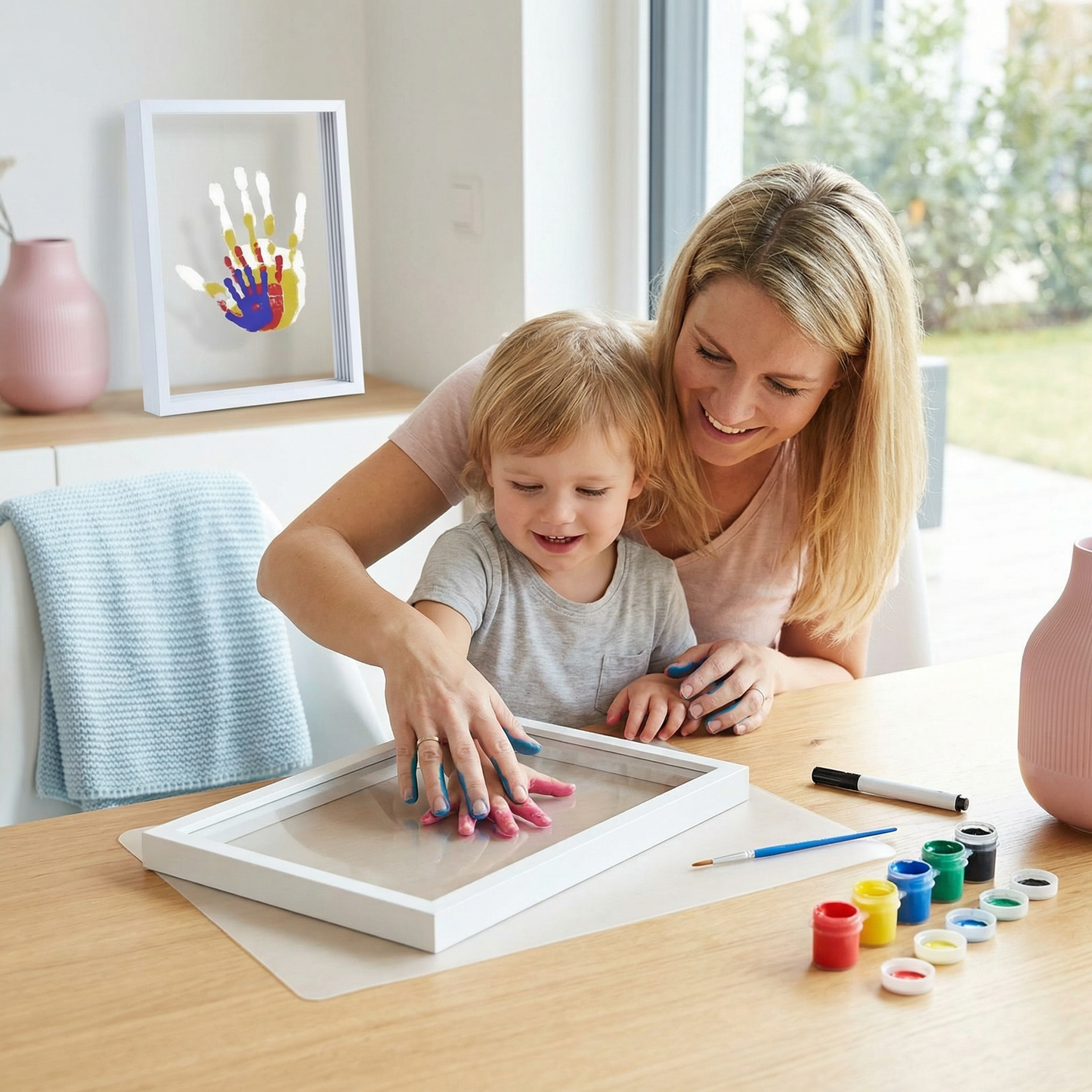 DIY Handabdruck Bilderrahmen aus Holz – Familien Erinnerungsset mit Farben