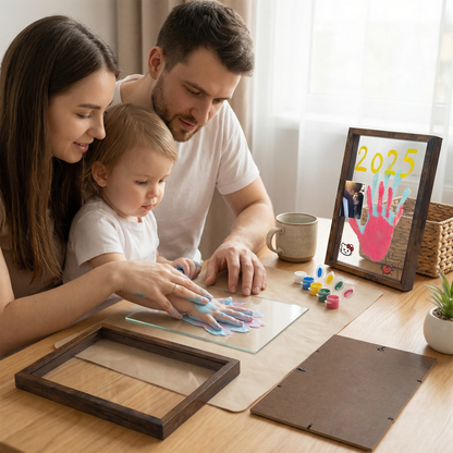 DIY Handabdruck Bilderrahmen aus Holz – Familien Erinnerungsset mit Farben