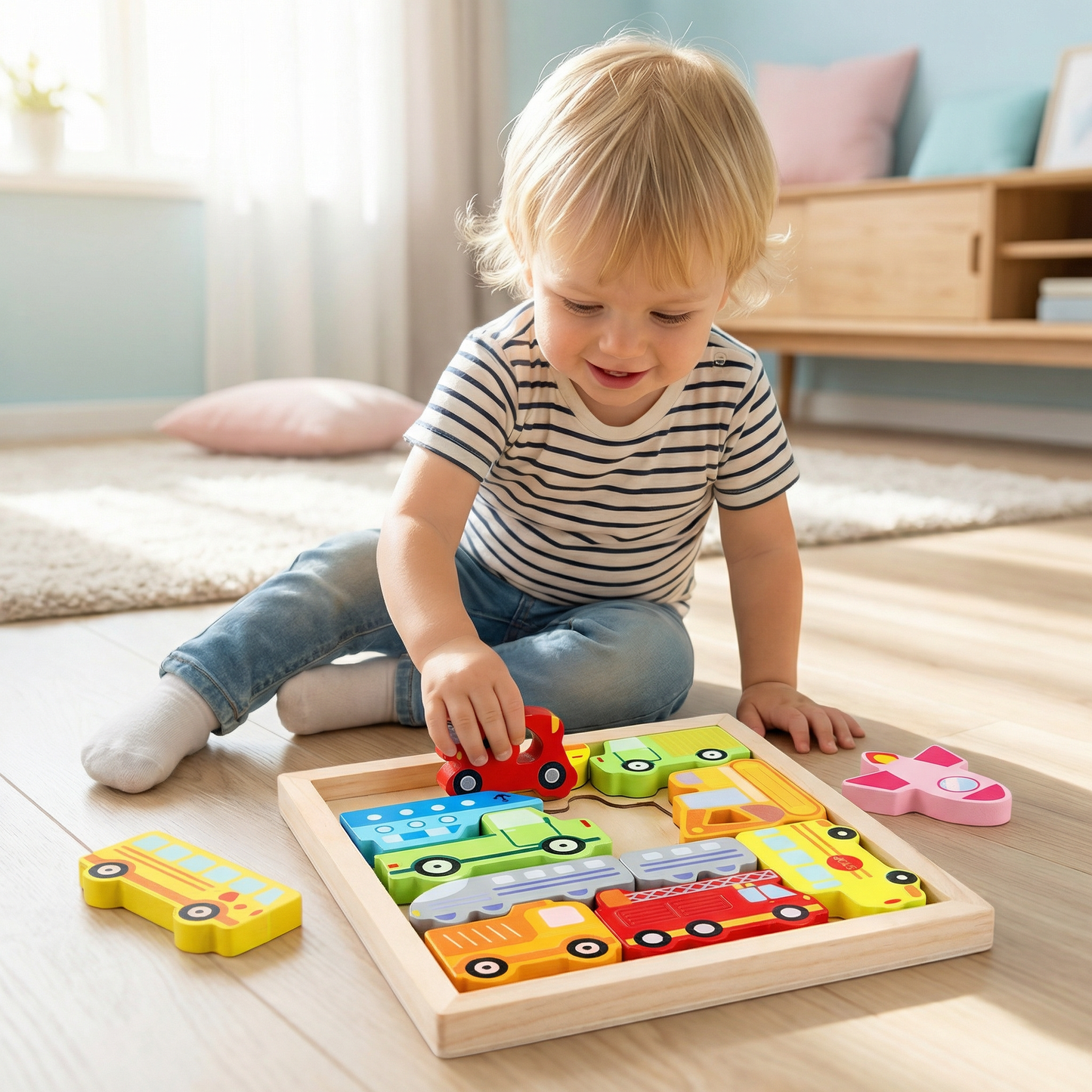Holz Lernpuzzle für Kinder – Formen & Farben Zuordnen, Motorikspielzeug