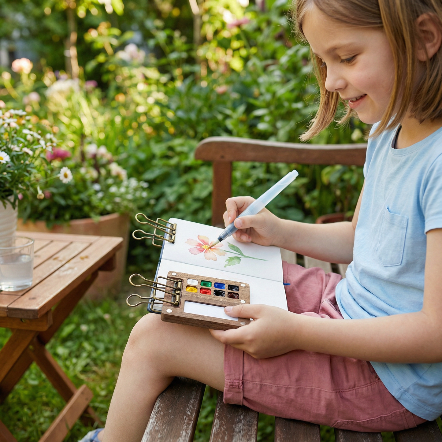 Mini Aquarell Reise-Set – Kompakte Pocket Farbpalette im Holzdesign
