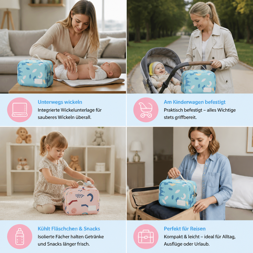 3-in-1 Kinderwagen-Organizer – Wasserdichte Wickeltasche mit isolierten Fächern