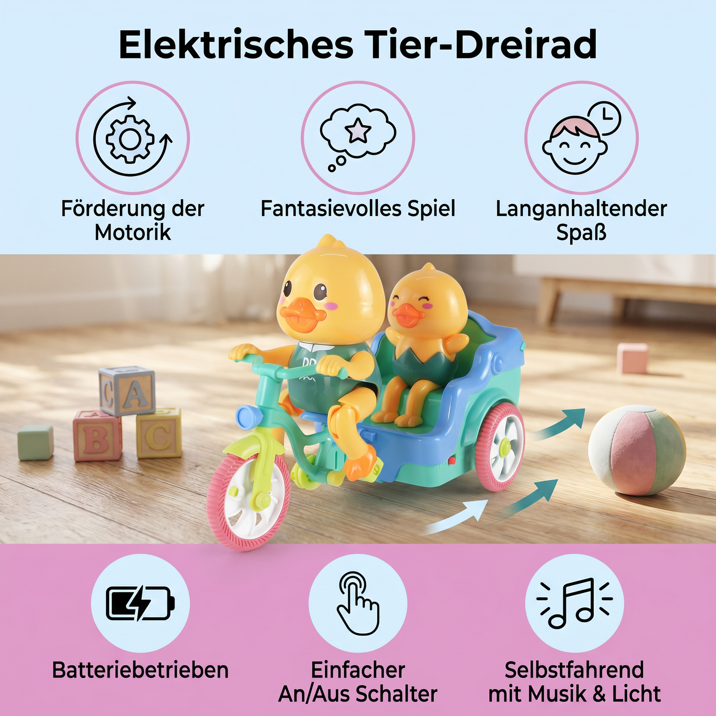 Elektrisches Tier-Dreirad – interaktives Fahrspielzeug mit Musik & Licht für Kinder