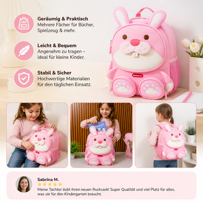 Kinder-Rucksack mit Cartoon-Tiermotiv – Leichter Schulrucksack mit mehreren Fächern