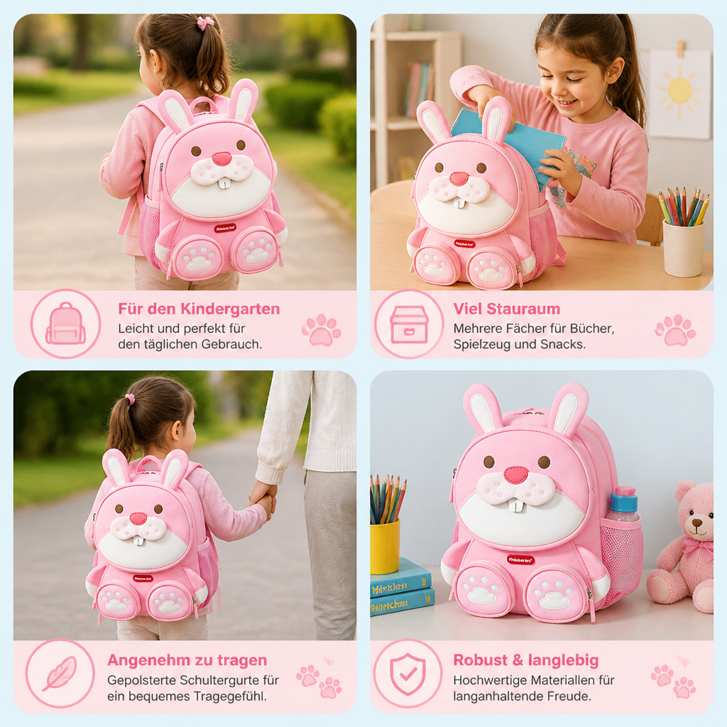Kinder-Rucksack mit Cartoon-Tiermotiv – Leichter Schulrucksack mit mehreren Fächern