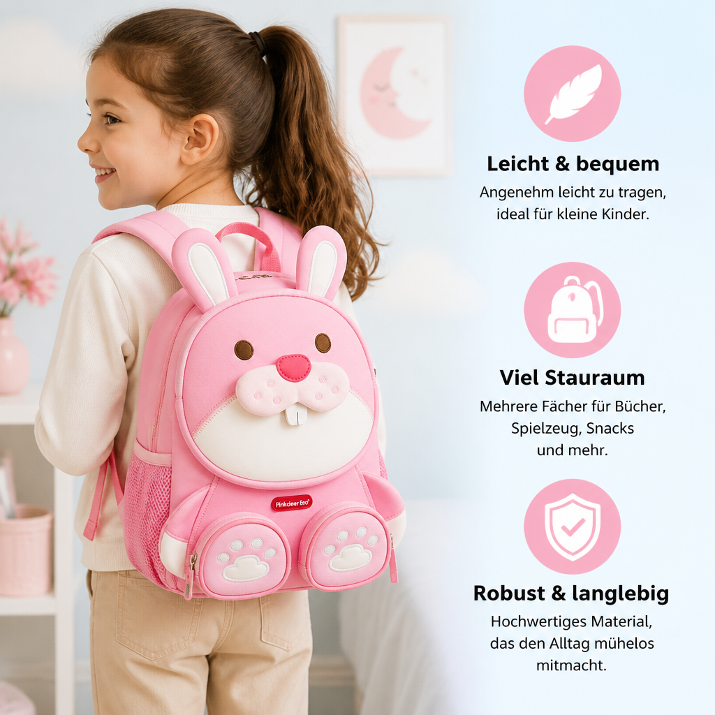 Kinder-Rucksack mit Cartoon-Tiermotiv – Leichter Schulrucksack mit mehreren Fächern