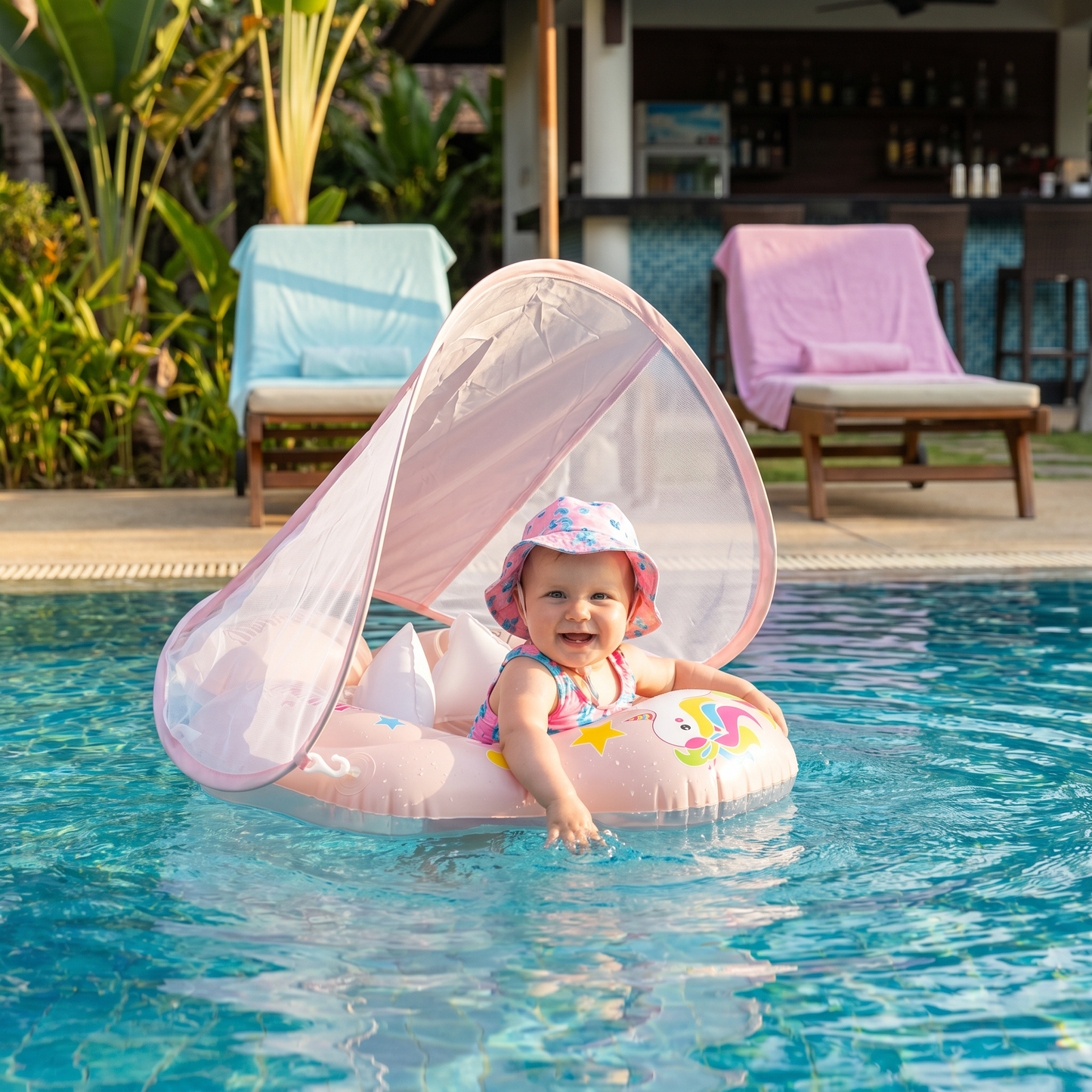 Baby-Schwimmring mit Sonnenschutz – Aufblasbarer Sitzring für sicheren Badespaß