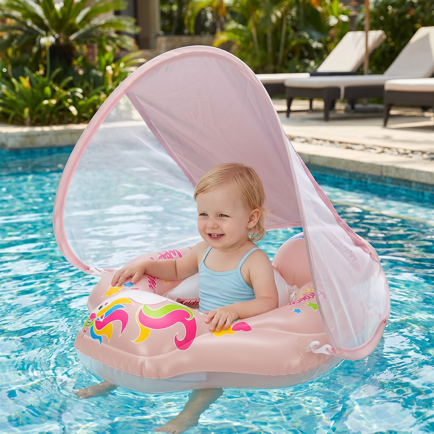 Baby-Schwimmring mit Sonnenschutz – Aufblasbarer Sitzring für sicheren Badespaß
