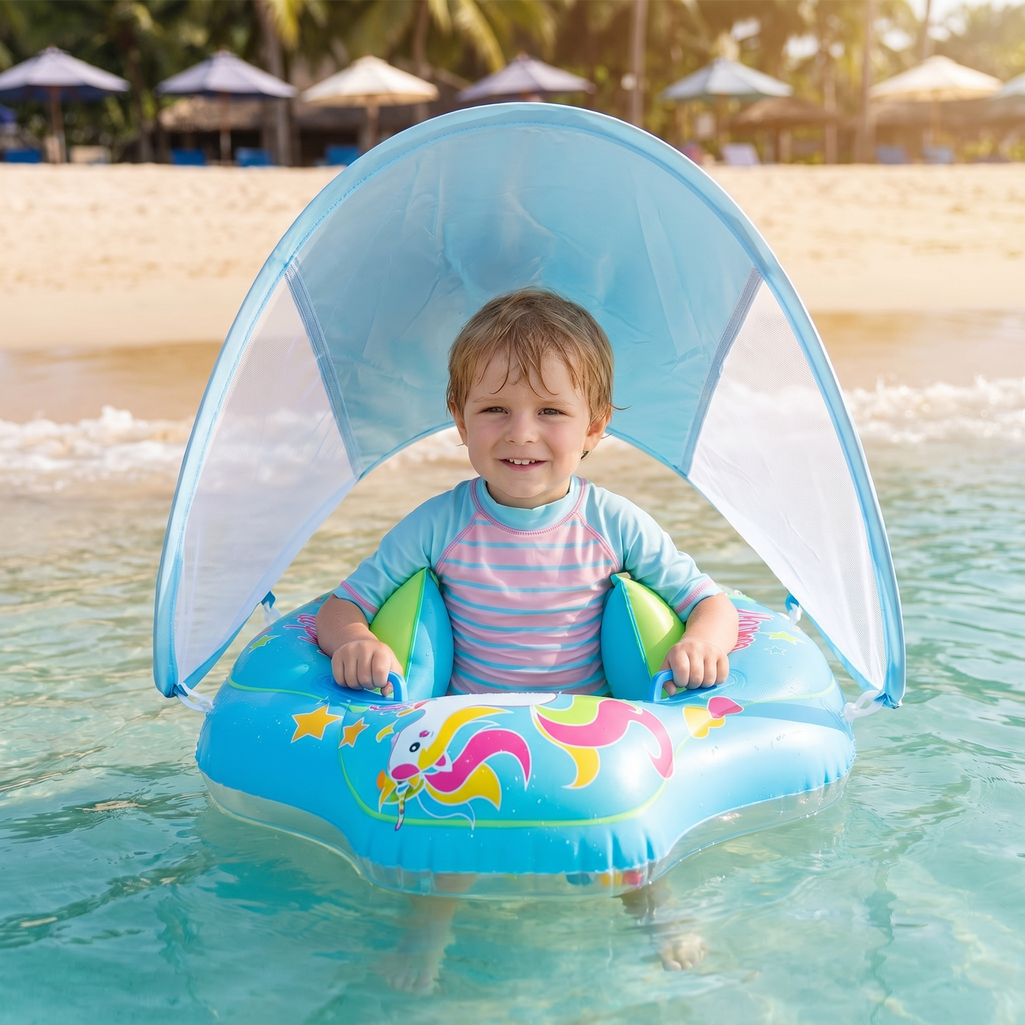 Aufblasbarer Baby-Schwimmring mit Sonnendach – Sicherer Pool-Sitz für Babys