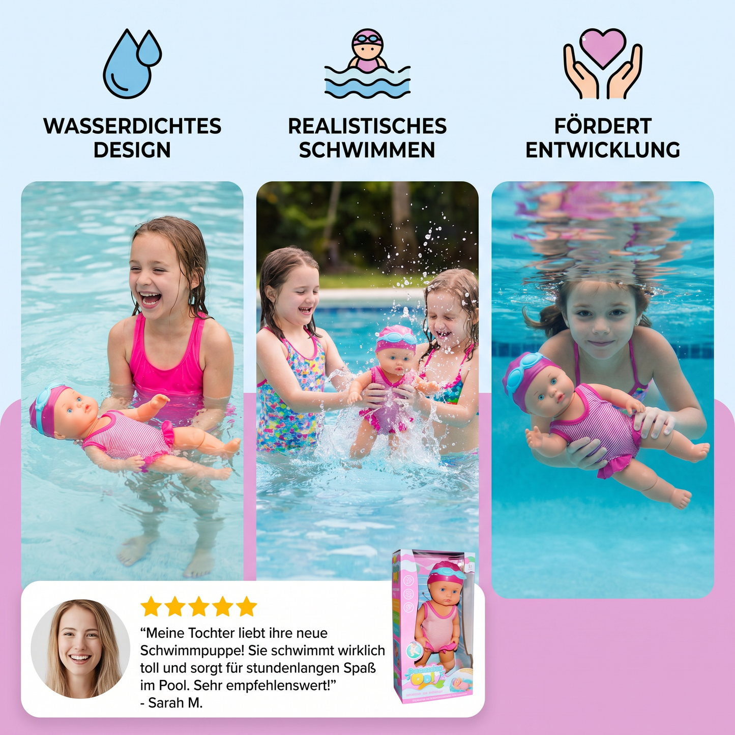 Schwimmende Baby Puppe – Wasserdichtes elektrisches Poolspielzeug für Kinder