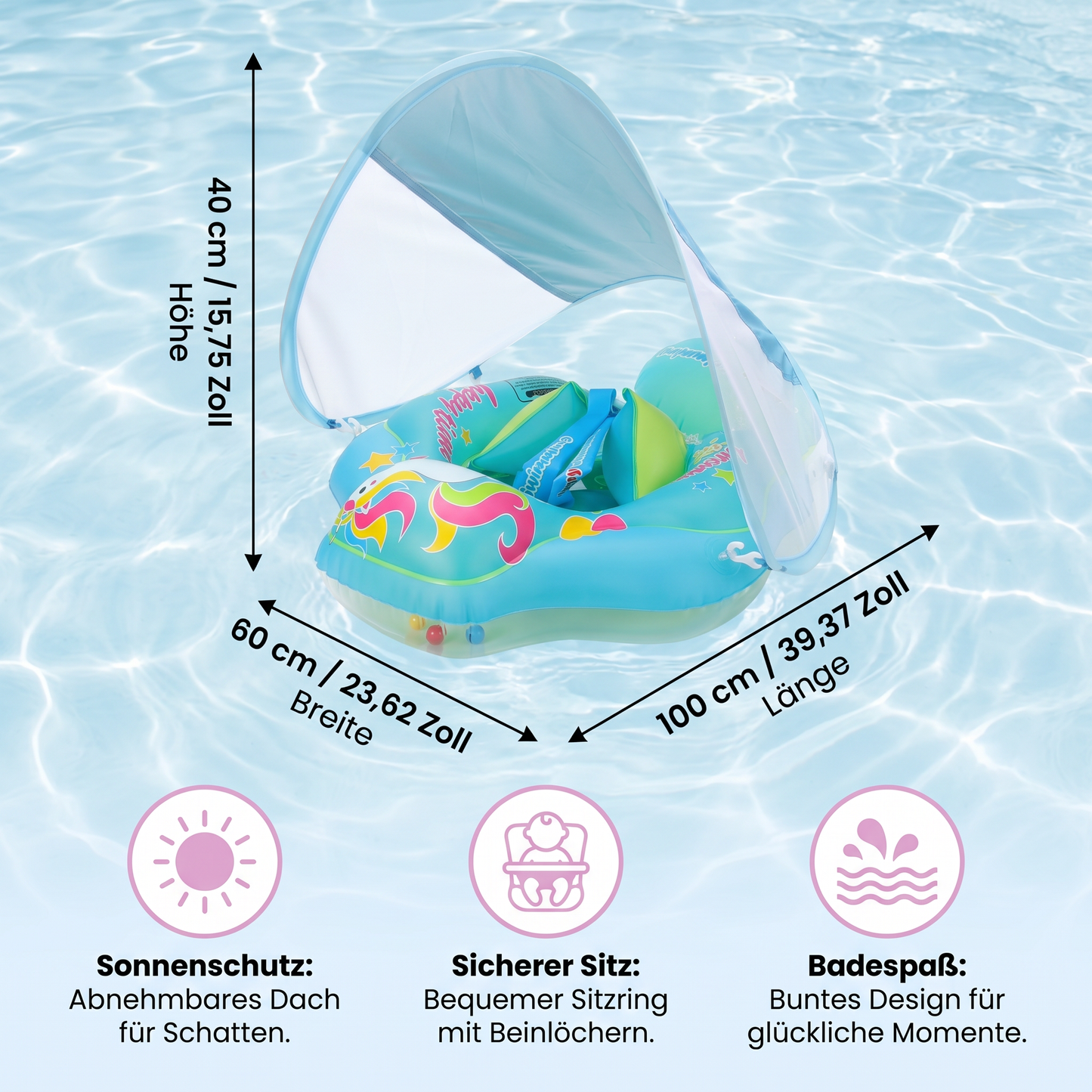 Baby-Schwimmring mit Sonnenschutz – Aufblasbarer Sitzring für sicheren Badespaß