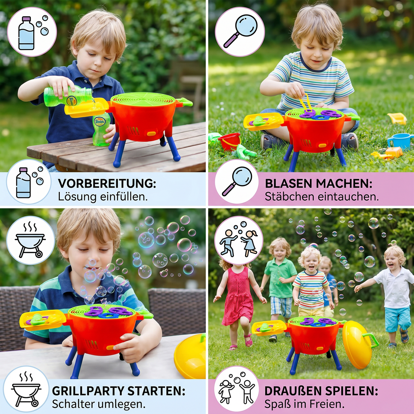 BBQ Seifenblasenmaschine Spielzeug mit Seifenlösung und Formen