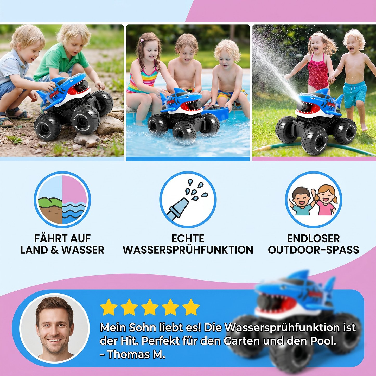 Ferngesteuertes Hai Amphibienfahrzeug für Land und Wasser mit Wassersprüher