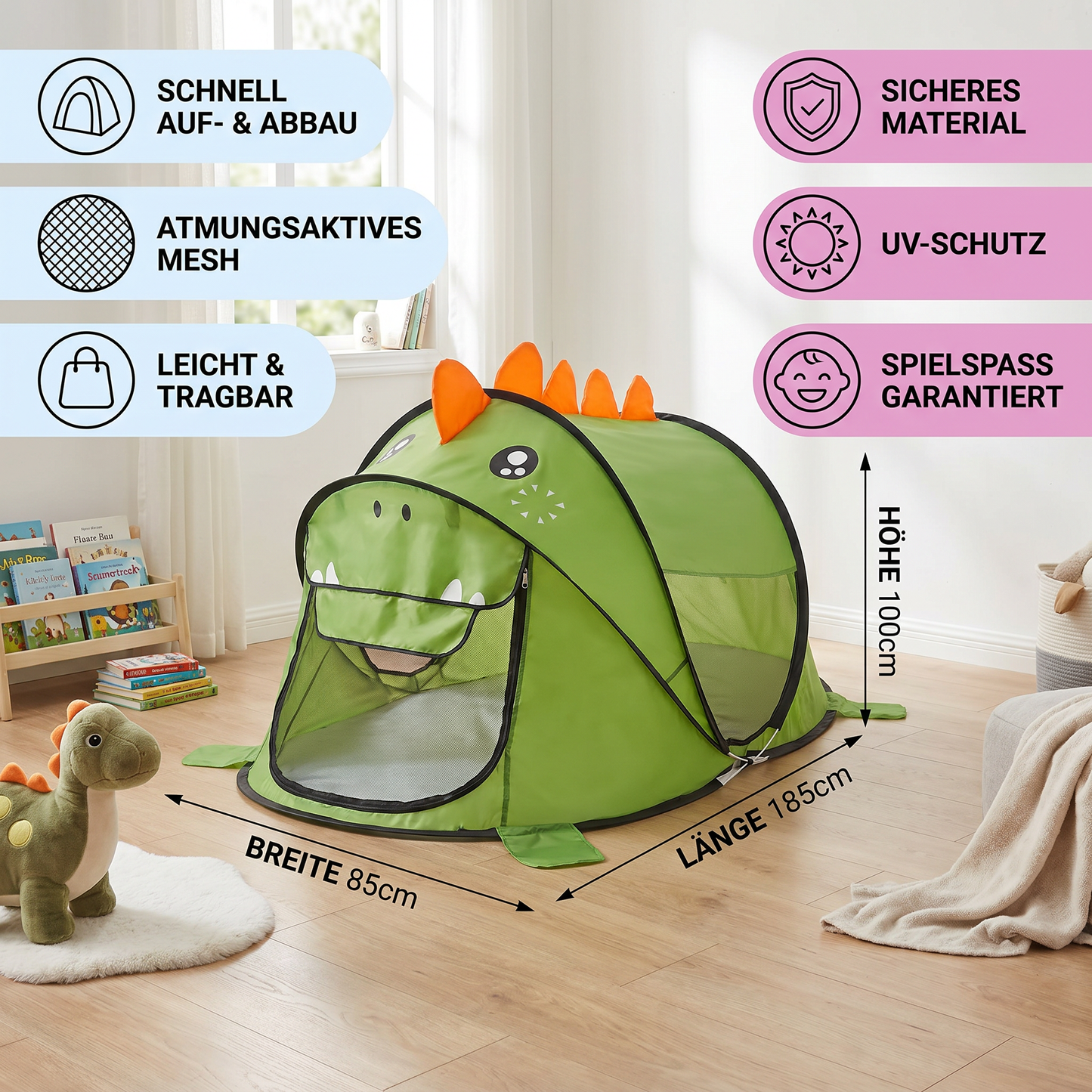 Faltbares Dino-Spielzelt für Kinder – perfekt für warme Tage & gemütliche Spielstunden