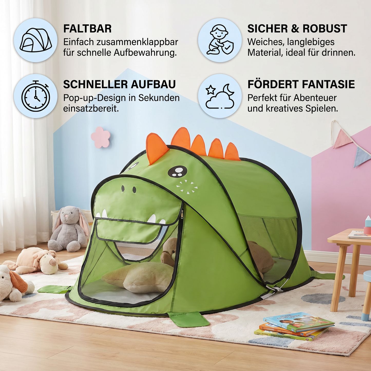 Faltbares Dino-Spielzelt für Kinder – perfekt für warme Tage & gemütliche Spielstunden