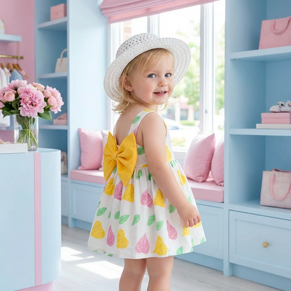 2in1 Koreanisches Trägerkleid für Mädchen mit Schleife im Blumen Design und Hut