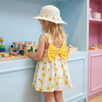 2in1 Koreanisches Trägerkleid für Mädchen mit Schleife im Blumen Design und Hut