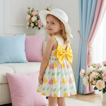 2in1 Koreanisches Trägerkleid für Mädchen mit Schleife im Blumen Design und Hut