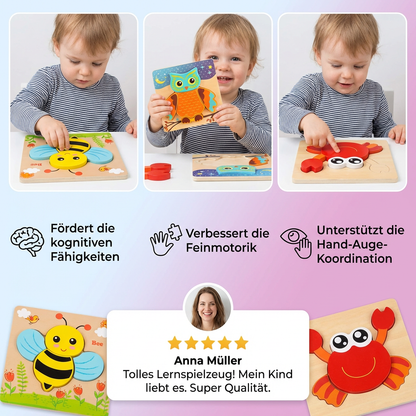 3D Holz Puzzle für Kinder – Lernspielzeug mit Tieren für Kleinkinder