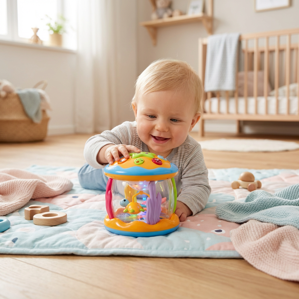 Ozean Babyspielzeug mit Licht & Musik – Drehendes Sensorikspielzeug für Bauchlage & Krabbeln