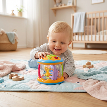 Ozean Babyspielzeug mit Licht & Musik – Drehendes Sensorikspielzeug für Bauchlage & Krabbeln