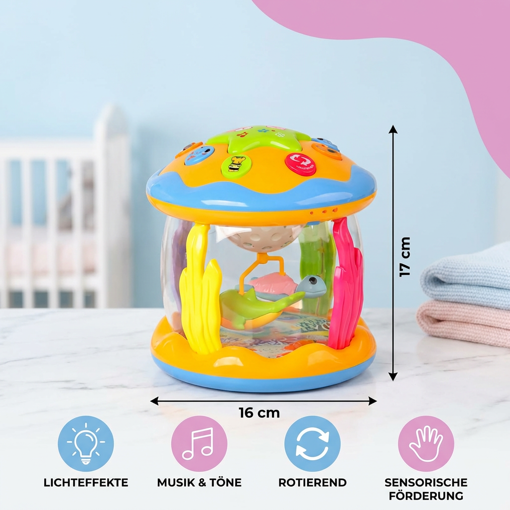 Ozean Babyspielzeug mit Licht & Musik – Drehendes Sensorikspielzeug für Bauchlage & Krabbeln