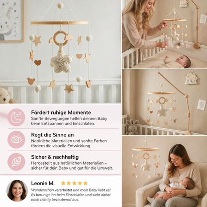Handgemachtes Baby-Mobile aus Holz & gehäkelten Anhängern – Beruhigendes Bettspielzeug für Neugeborene