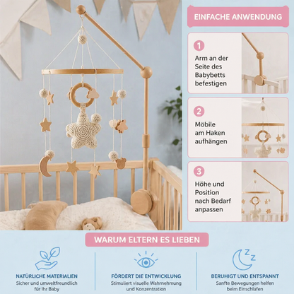 Handgemachtes Baby-Mobile aus Holz & gehäkelten Anhängern – Beruhigendes Bettspielzeug für Neugeborene