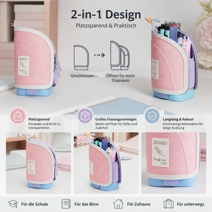 2-in-1 Pop-Up Federmäppchen mit Stiftehalter – Platzsparender Schreibtisch-Organizer