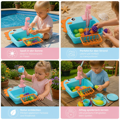 Kinder Rollenspiel Spülbecken Spielzeug mit Wasserhahn und Dino Design