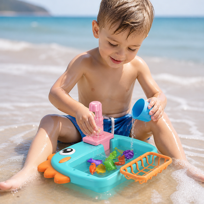 Kinder Rollenspiel Spülbecken Spielzeug mit Wasserhahn und Dino Design