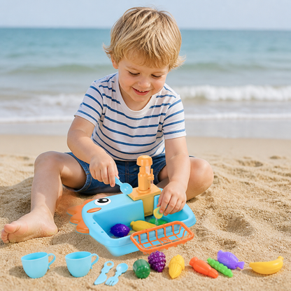 Kinder Rollenspiel Spülbecken Spielzeug mit Wasserhahn und Dino Design