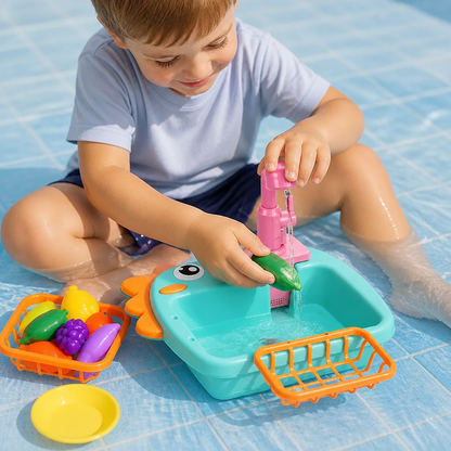 Kinder Rollenspiel Spülbecken Spielzeug mit Wasserhahn und Dino Design