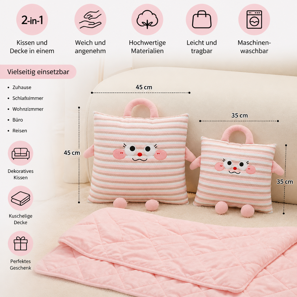 2-in-1 Kissen und Decke mit niedlichem Design