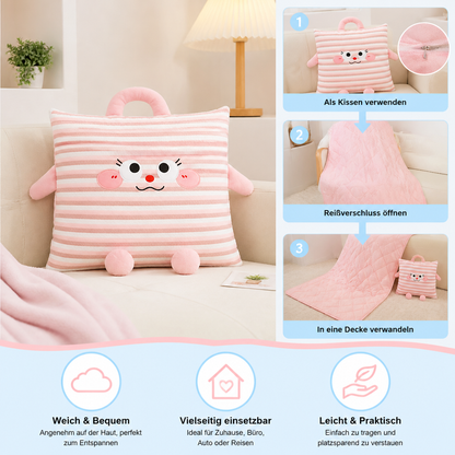 2-in-1 Kissen und Decke mit niedlichem Design