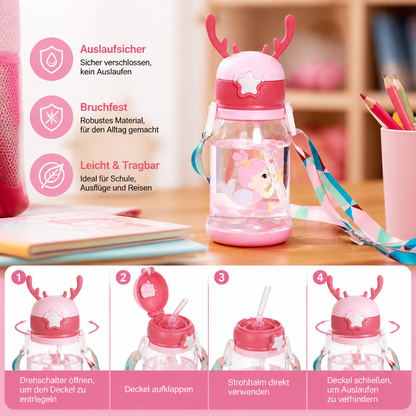 Niedlicher Kinder-Trinkbecher mit Geweih – Auslaufsicher, tragbar & bruchsicher