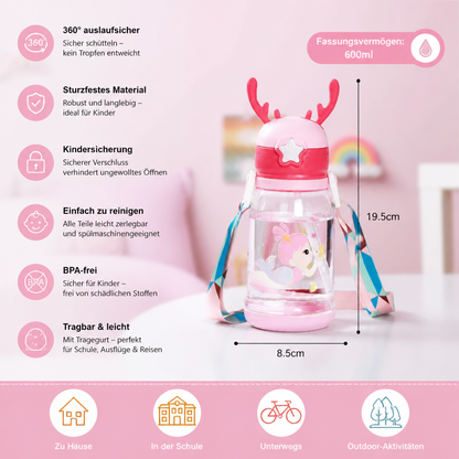 Niedlicher Kinder-Trinkbecher mit Geweih – Auslaufsicher, tragbar & bruchsicher