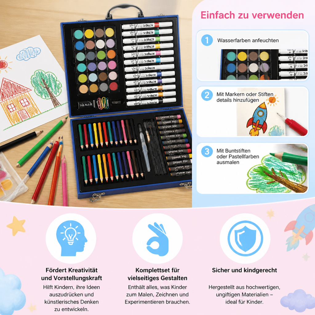 88 Stück Kreativer Malkoffer für kleine Künstler