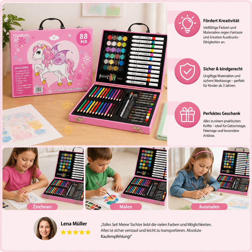 88 Stück Kreativer Malkoffer für kleine Künstler