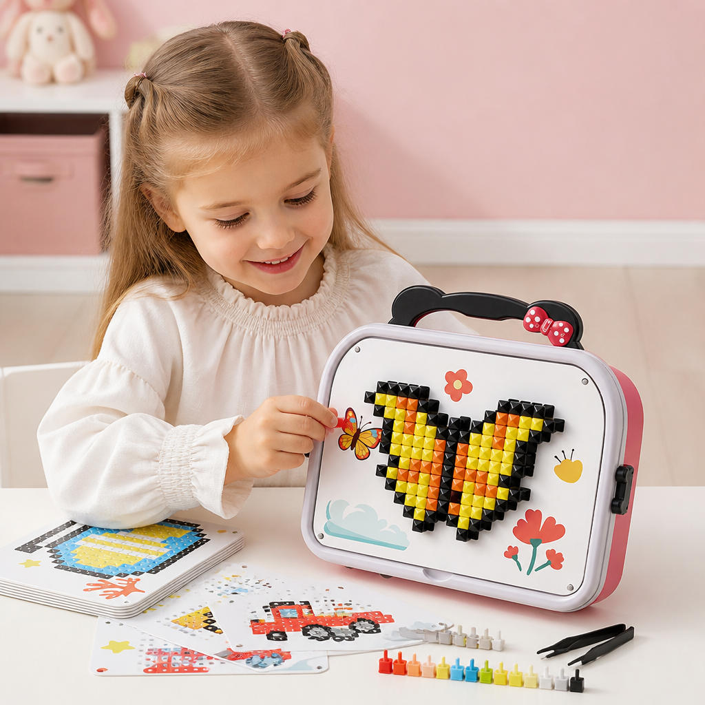 Montessori-Mosaik-Puzzle-Set für Kinder mit Pilzen und Steckstiften