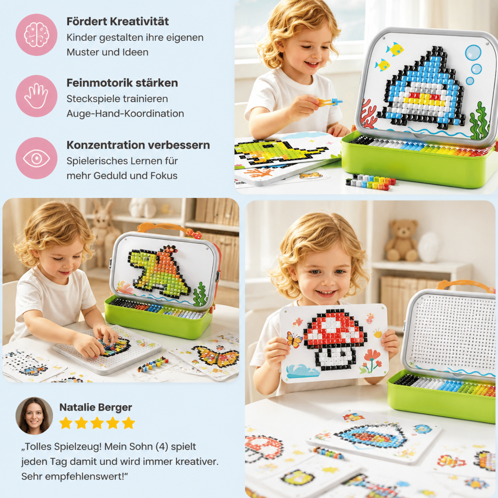 Montessori-Mosaik-Puzzle-Set für Kinder mit Pilzen und Steckstiften