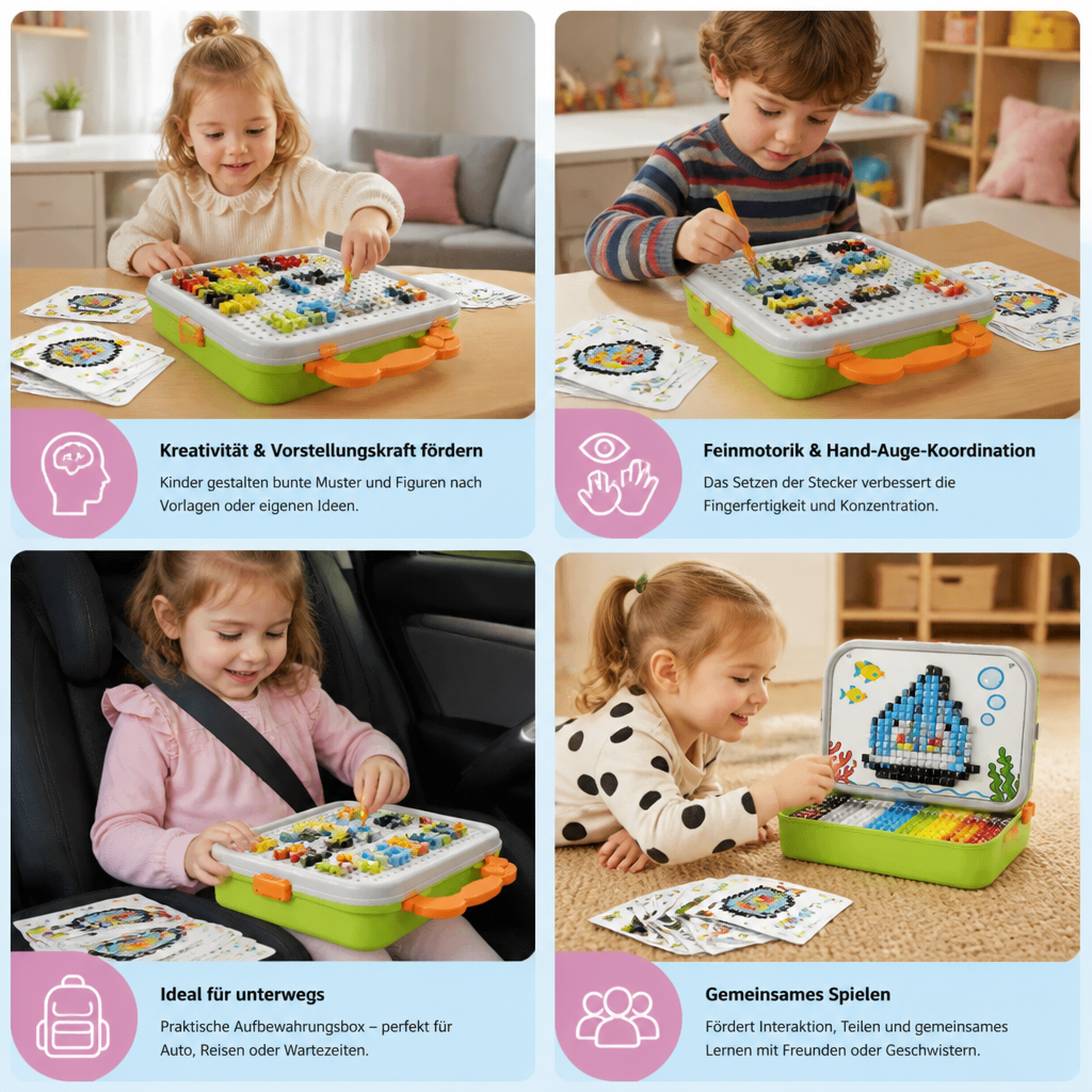 Montessori-Mosaik-Puzzle-Set für Kinder mit Pilzen und Steckstiften