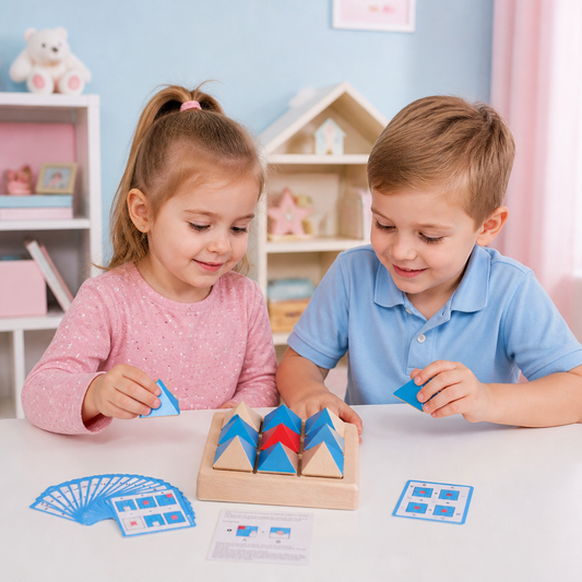 Holzpuzzle mit geometrischen Mustern – Spiel zur Förderung von Logik und räumlichem Denken