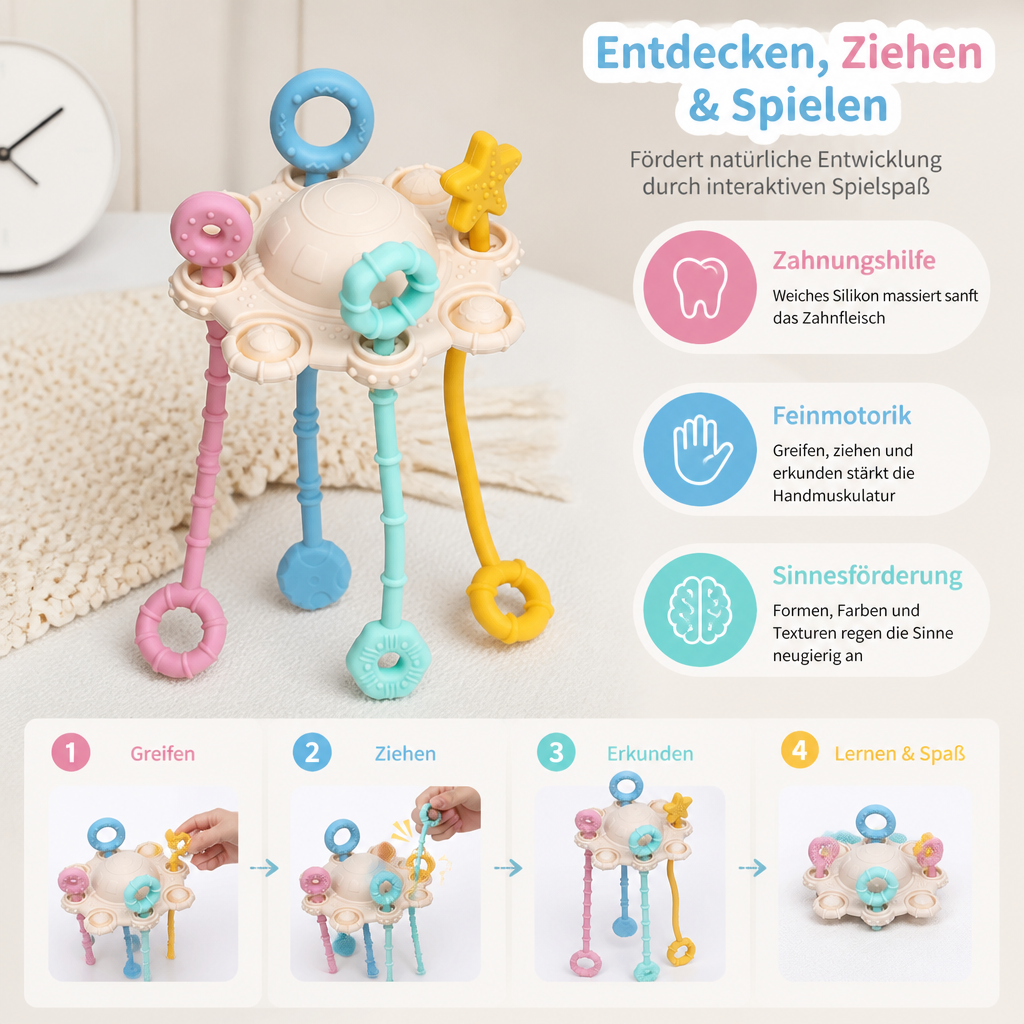 Montessori-Sensorikspielzeug zum Ziehen & Entdecken – Silikon-Ziehspielzeug zur Förderung der taktilen Wahrnehmung und zur Linderung beim Zahnen