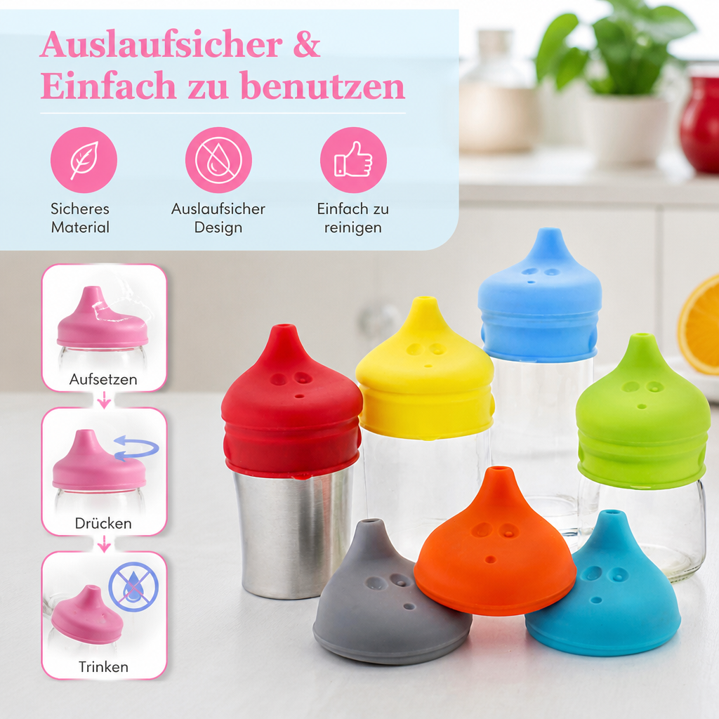 BPA-freie auslaufsichere Silikon-Trinkdeckel mit Strohhalm
